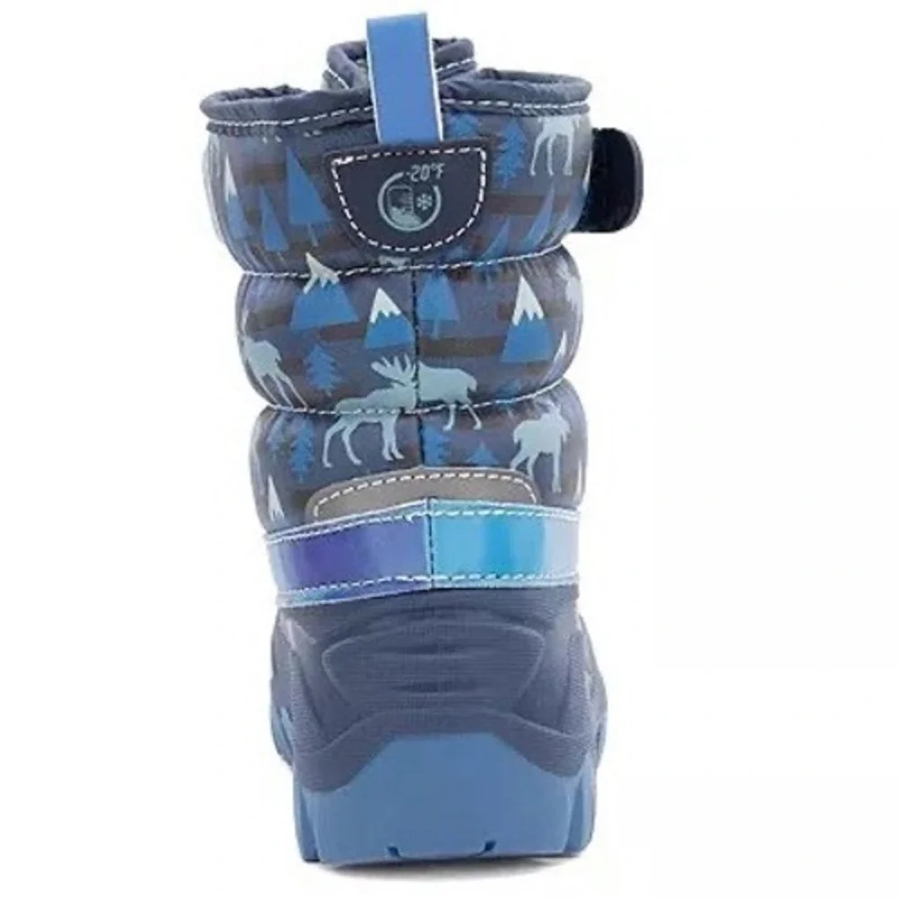 Western Chief Boys Ascend Faux Fur Winter Boots Navy Moose Print Size 8 NEW